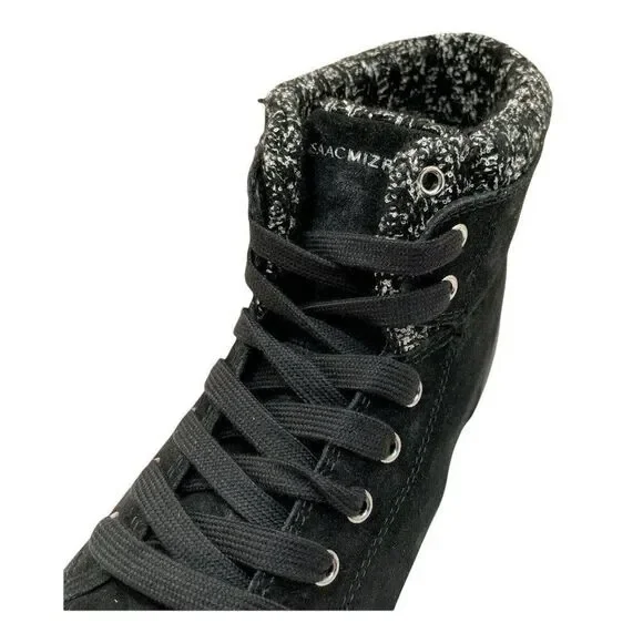 Isaac Mizrahi Sky Black Suede Soho Lily Knit Trim Lace Up Hi Top Sneakers 9 M - Picture 8 of 11